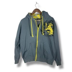 Harry Potter Wizarding World Hufflepuff Gray Yellow Full Zip Hoodie Size Medium